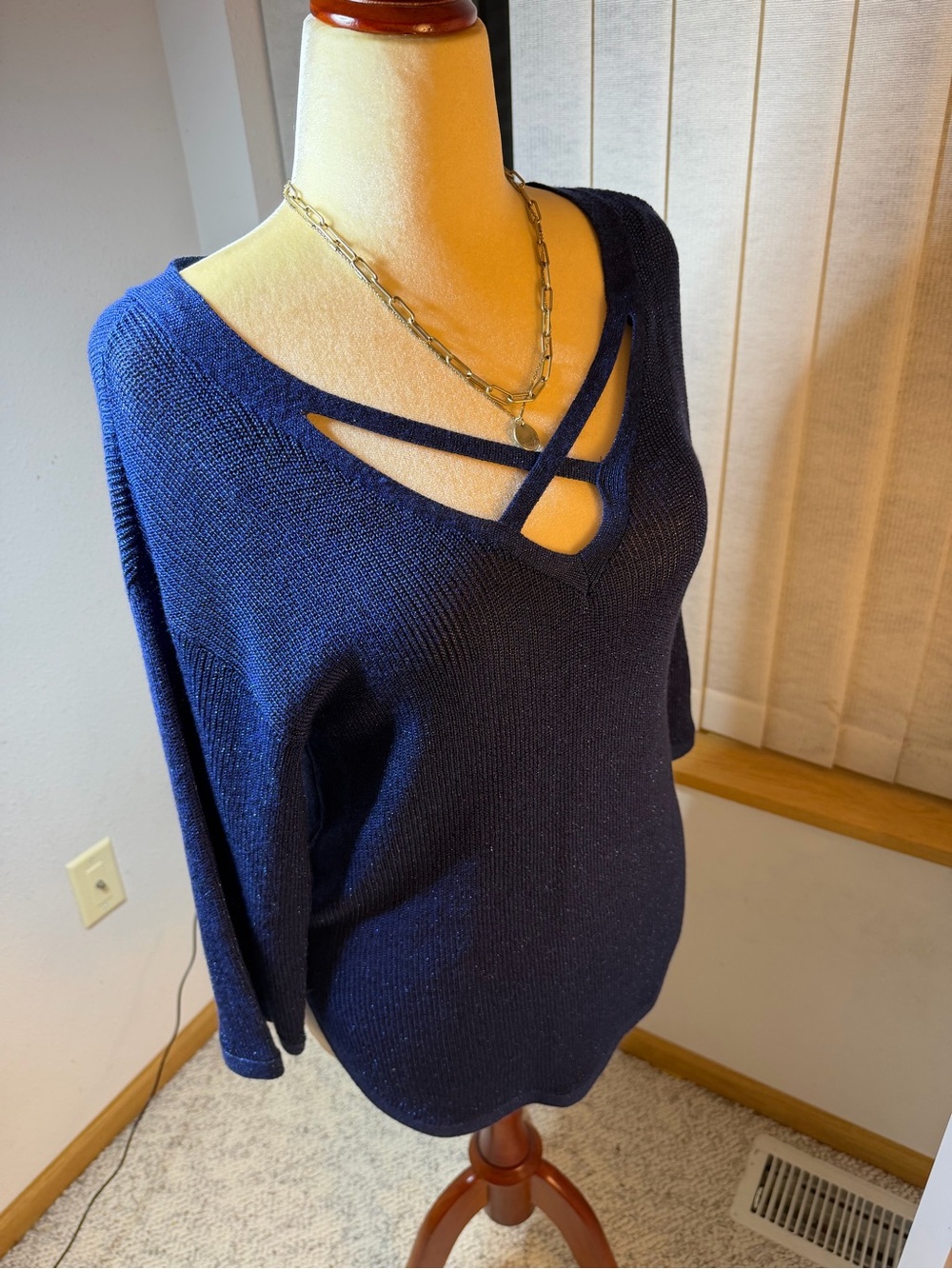 Westport Navy V-Neck Sweater with Strappy Detail
